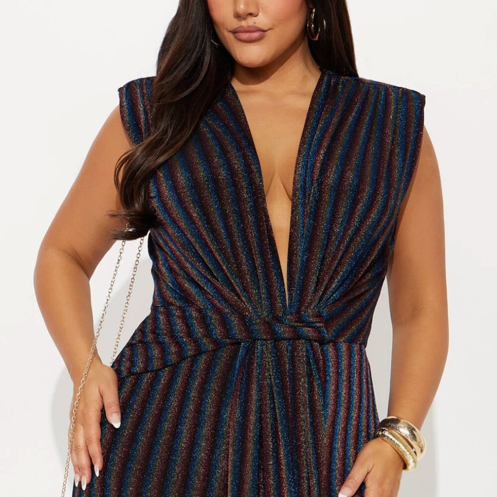 Fashion Nova Private Occasion Metallic Rainbow Maxi Dress - Multi Color